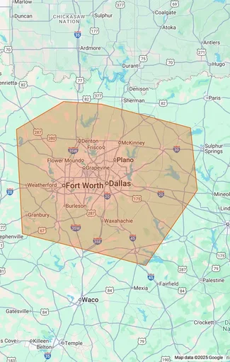 GoodWorkRoofing Service Coverage Area - McKinney, Dallas-Fort Worth TX